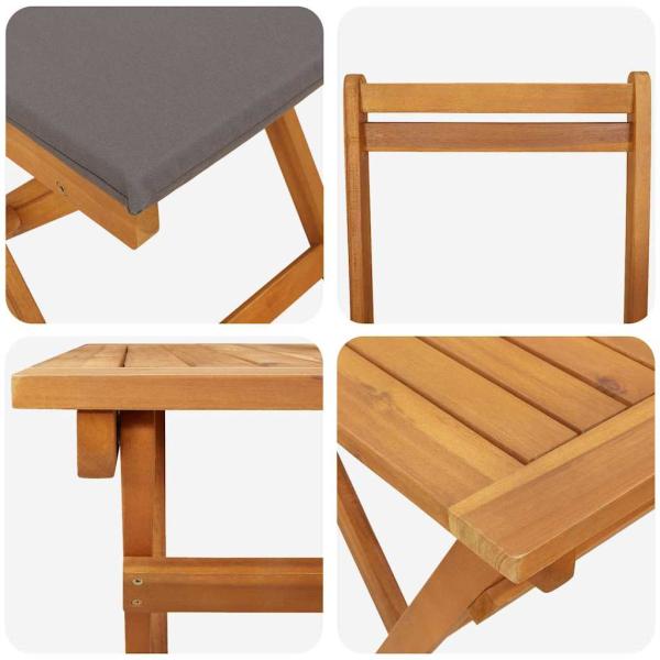 5-teiliges faltbares Bistro Set mit Kissen aus solidem Akazienholz