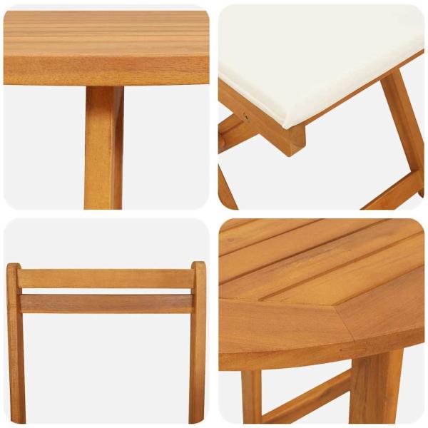 3-teiliges Klapp-Bistroset mit Kissen aus massivem Akazienholz