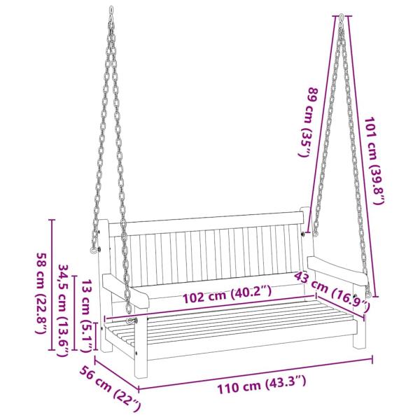 2-Sitzer Garten-Schaukelbank 110x56x58 cm Massivholz Akazie