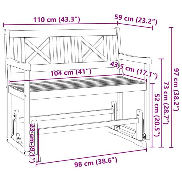 2-Sitzer Garten-Schaukelbank 110x59x97 cm Massivholz Akazie