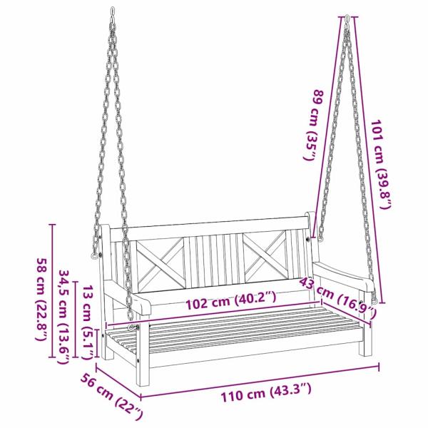 2-Sitzer Garten Schwingbank 110x56x58 cm aus solidem Akazienholz