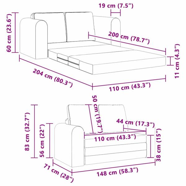 Bodensofa Bett 2-in-1 Taupe 148x71x83 cm Gewebe