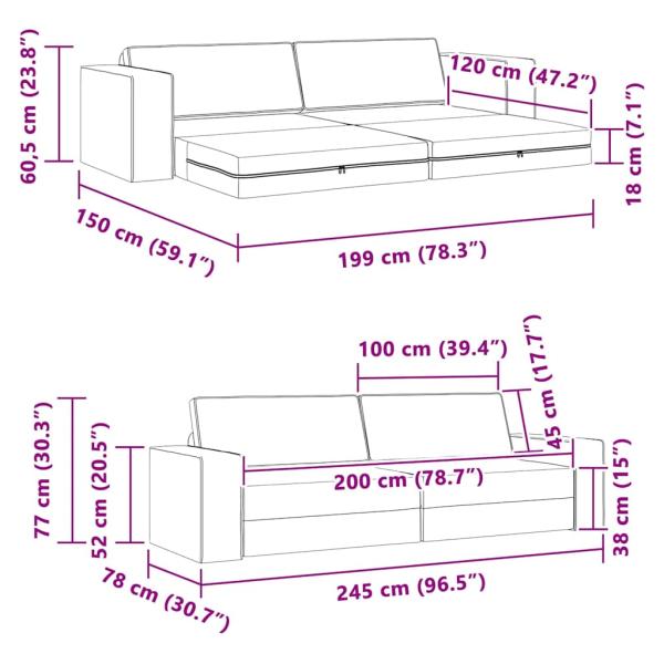 Boden Schlafsofa 2-in-1 Hellgrau 245x150x60.5 cm Stoff