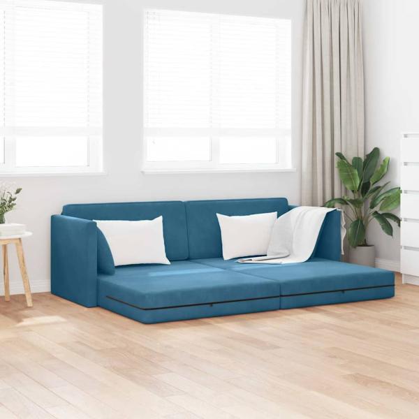 ARDEBO.de - Boden-Sofa-Bett 2-in-1 Blau 213x144x60 cm Samt