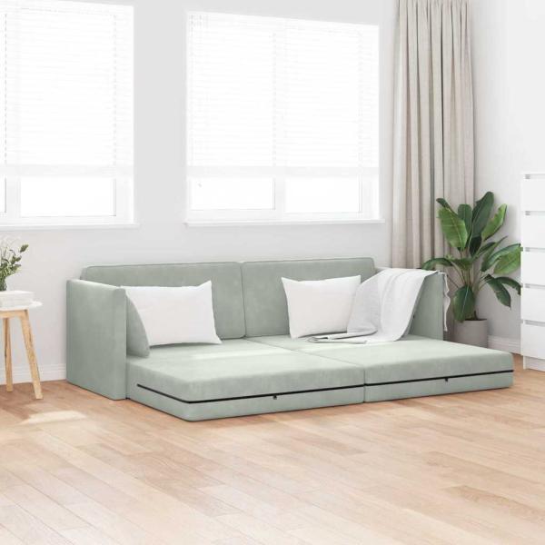 ARDEBO.de - Boden-Sofa-Bett 2-in-1 Hellgrau 213x144x60 cm