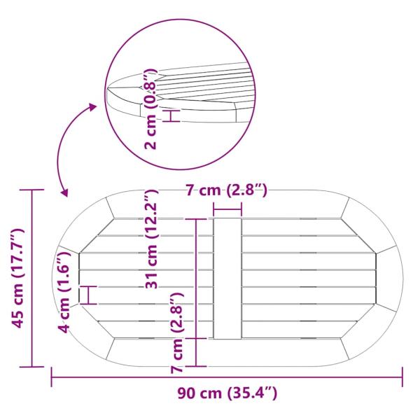 Tischplatte 90x45x2,2 cm Oval Massivholz Akazie