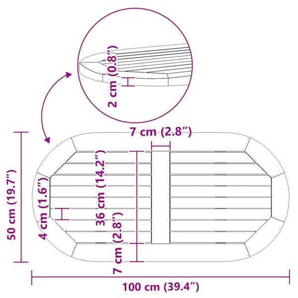 Tischplatte 100x50x2.2 cm ovale massive Akazie