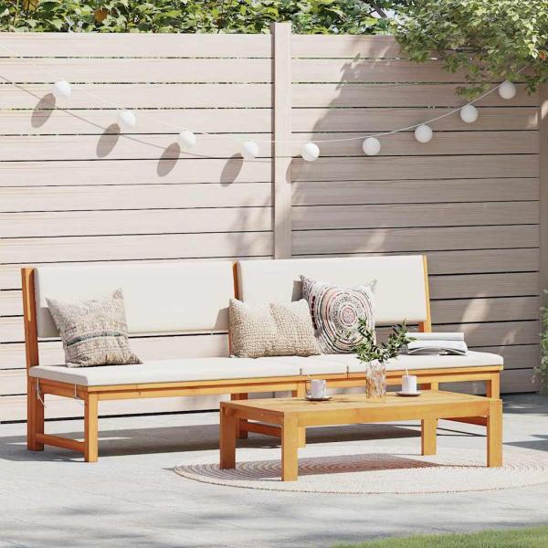 ARDEBO.de - Sonnenliege 3-in-1 mit cremefarbenen Kissen aus solidem Akazienholz