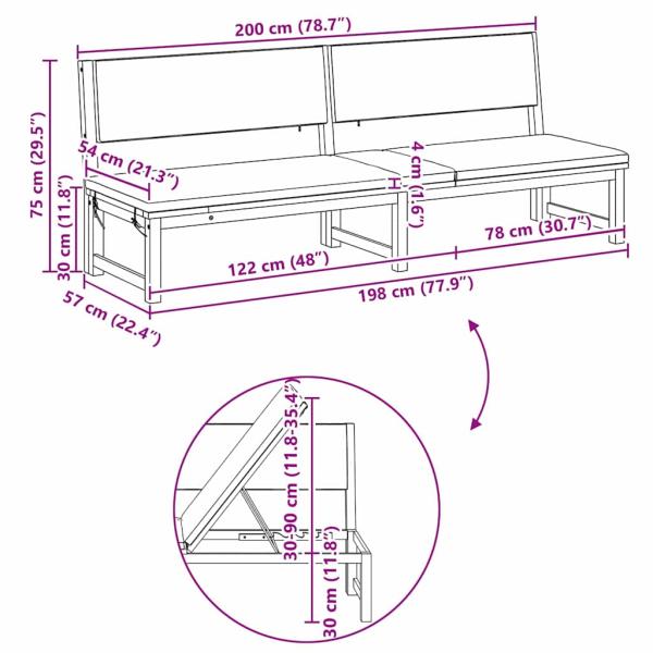 Sonnenliege 3-in-1 mit cremefarbenen Kissen aus solidem Akazienholz