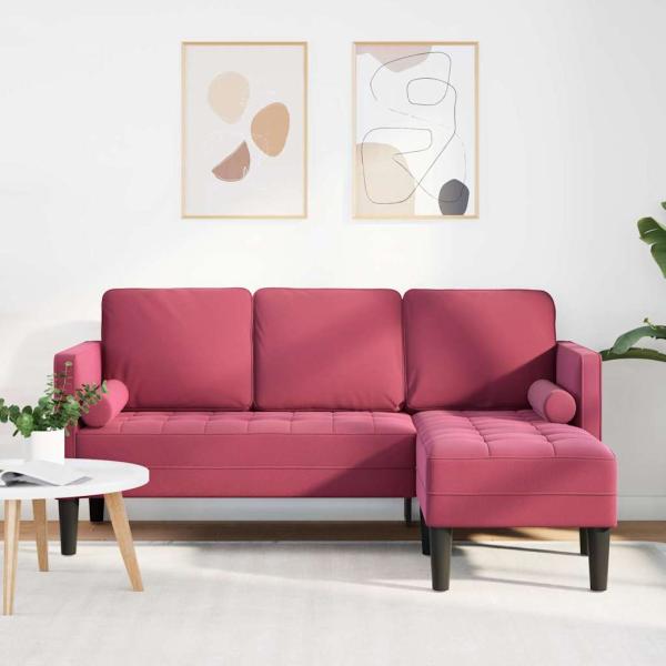 ARDEBO.de - 3-Sitzer Sofa mit Chaise L-förmig Weinrot 160 cm Samt