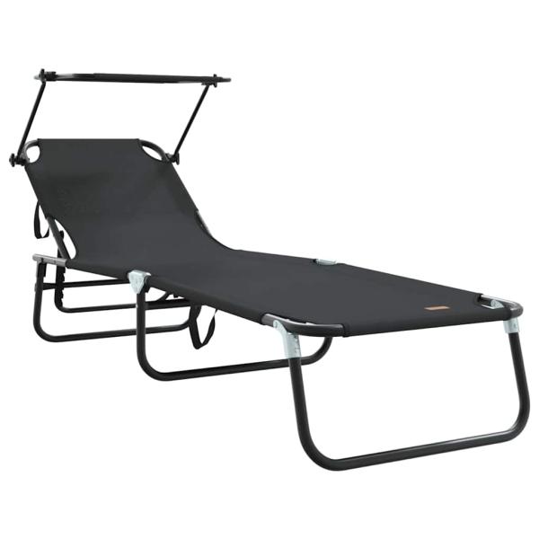Faltbare Sonnenliege mit Sonnendach Schwarz 600D Oxford-Gewebe