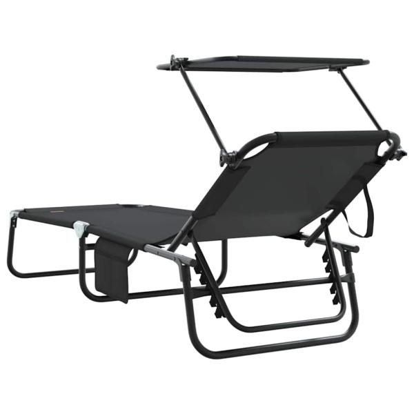 Faltbare Sonnenliege mit Sonnendach Schwarz 600D Oxford-Gewebe