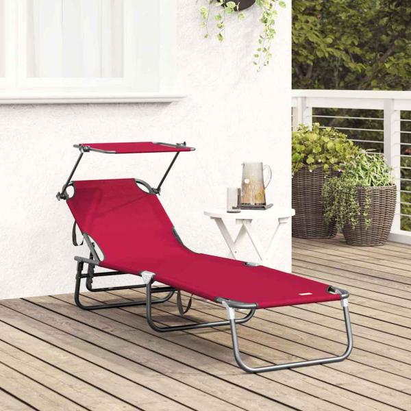 Faltbare Sonnenliege mit Sonnendach Rot 600D Oxford-Stoff