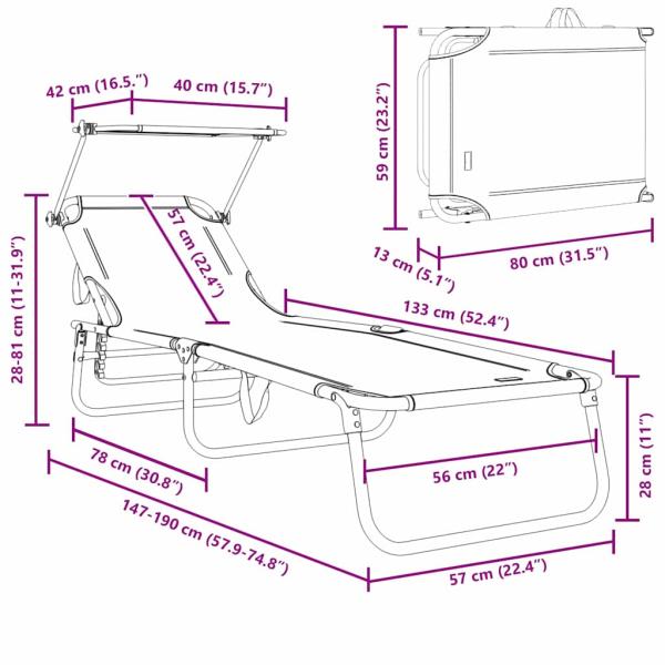 Klappbare Sonnenliege mit Sonnendach Grüne 600D Oxford Stoff