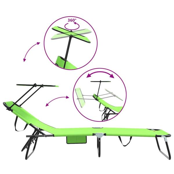 Klappbare Sonnenliege mit Sonnendach Grüne 600D Oxford Stoff