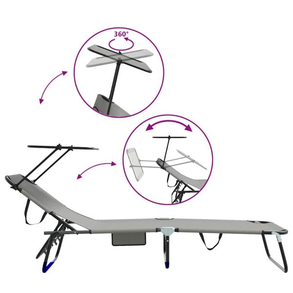 Klapp-Sonnenliegen 2 Stk mit Sonnendach Grau 600D Oxford-Stoff