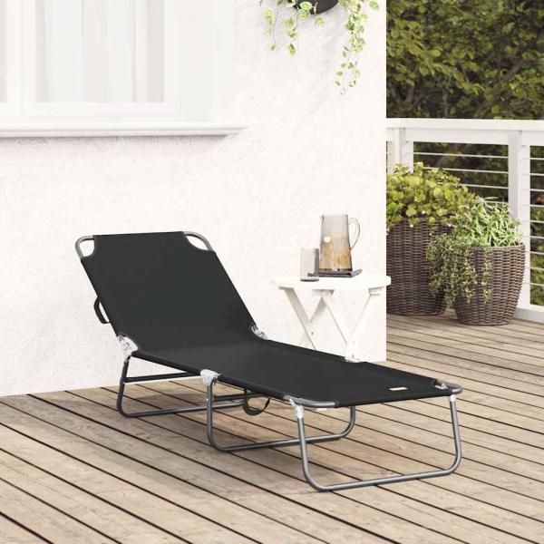 Klappbare Sonnenliege Tragbar Schwarz 600D Oxford-Gewebe