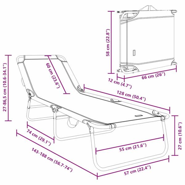 Faltbare Sonnenliege 2 Stk Tragbar Schwarz 600D Oxford-Stoff