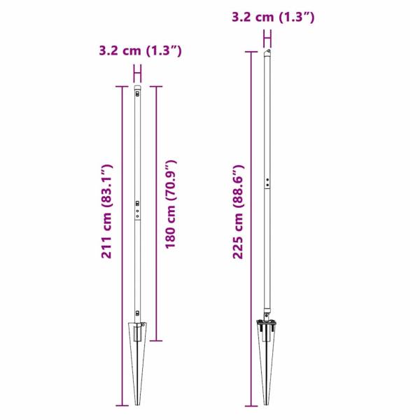 Zaunpfosten mit Spitze 7 Stück Ø32 mm 180 cm Verzinkter Stahl