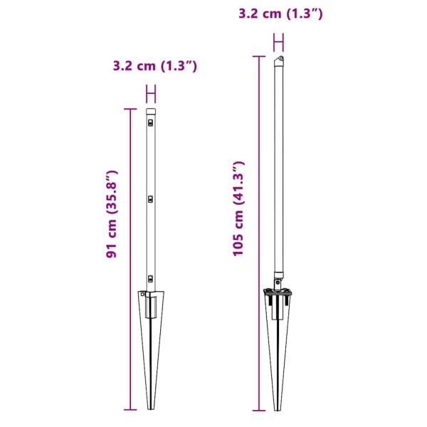 Zaunpfosten mit Spitze 7 Stück Ø32 mm 60 cm Verzinkter Stahl