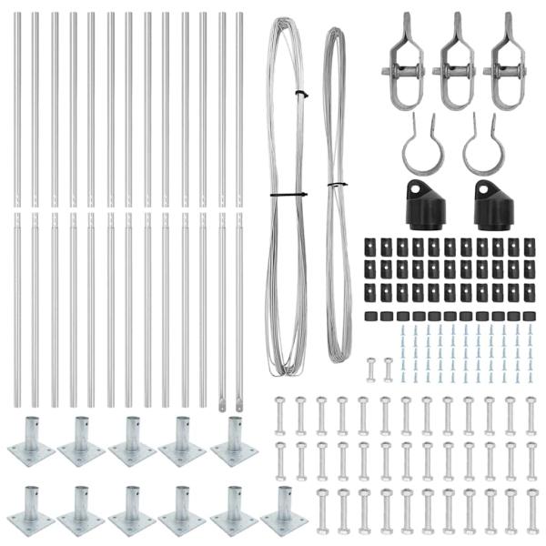 Zaunpfosten mit Grundplatten 13 Stück Ø32mm 68,5cm galvanisierter Stahl