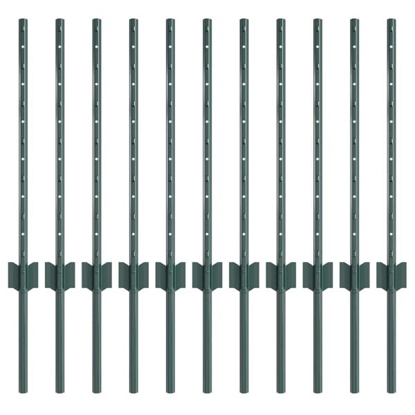 Zaunpfosten 11 Teile U-Kanal Grün 60 cm Stahl
