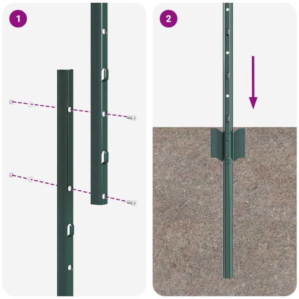 Zaunpfosten 11-tlg U-Kanal Grün 160 cm Stahl