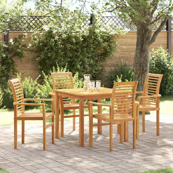 ARDEBO.de - Stapelbarer Gartensessel 4 Stück Massivholz Teak