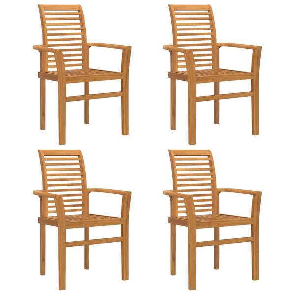 Stapelbarer Gartensessel 4 Stück Massivholz Teak