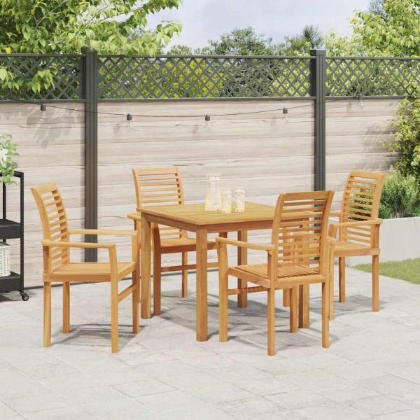 Stapelbarer Gartensessel 4 Stück Massivholz Teak