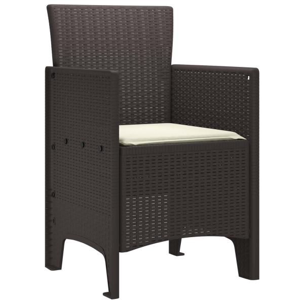 Gartenstühle mit Kissen, 2 Stück in Braun aus Poly Rattan