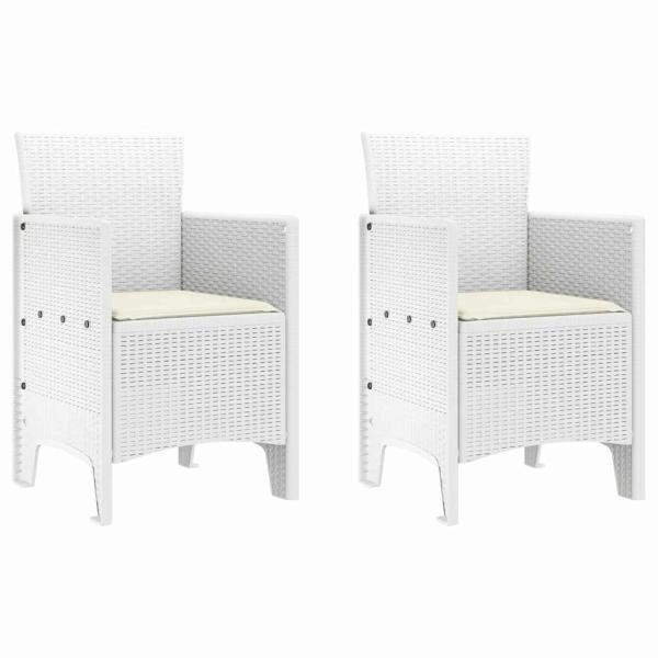 Gartenstühle mit Kissen 2 Stück Weiß Poly Rattan