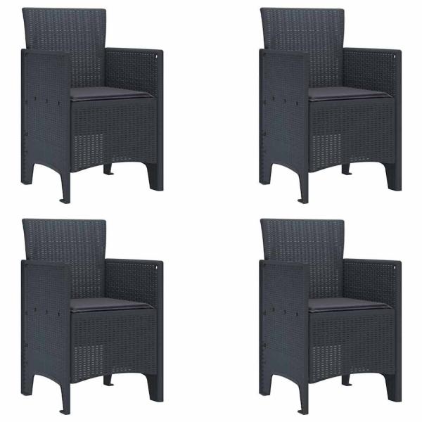 Gartenstühle mit Kissen 4 Stück Anthrazit Poly-Rattan