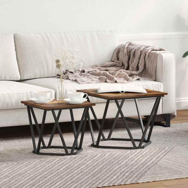 ARDEBO.de - 2-teiliges Beistelltisch-Set Rauches Eichenholz Verarbeitetes Holz