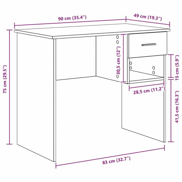 Tisch mit Stauraum Weiß 90x49.5x75 cm Holzwerkstoff