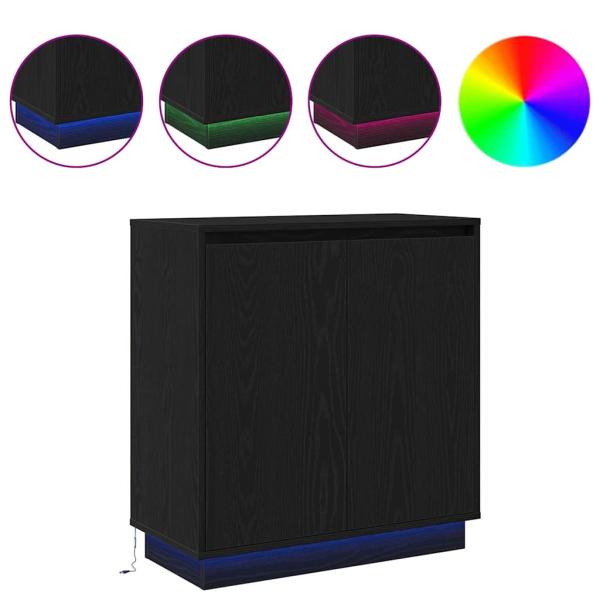 LED Sideboard Schwarz Eiche 71x34,5x75 cm Holzwerkstoff