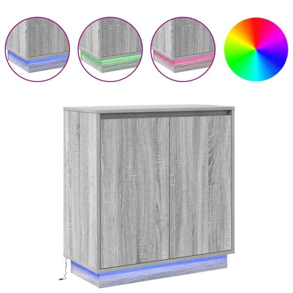 Sideboard mit LED in Grau Sonoma, 71 x 34,5 x 75 cm aus Holzwerkstoff