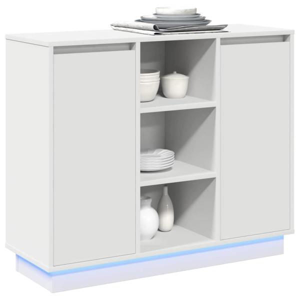 Sideboard mit LED Weiß 90x32x75 cm aus Holzwerkstoff