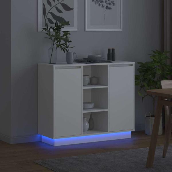 Sideboard mit LED Weiß 90x32x75 cm aus Holzwerkstoff