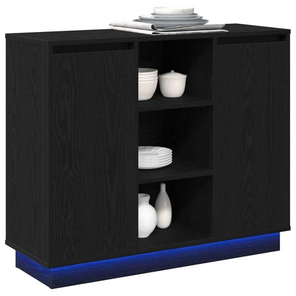 Sideboard mit LED Schwarz Eiche 90x32x75 cm Holzwerkstoff
