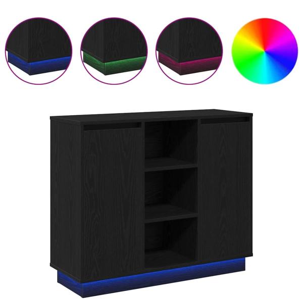Sideboard mit LED Schwarz Eiche 90x32x75 cm Holzwerkstoff