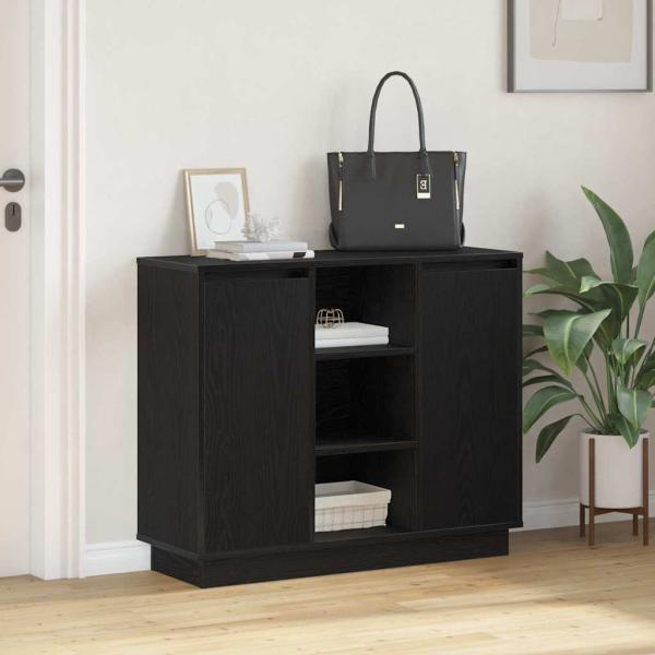 Sideboard mit LED Schwarz Eiche 90x32x75 cm Holzwerkstoff
