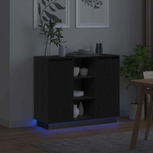 Sideboard mit LED Schwarz Eiche 90x32x75 cm Holzwerkstoff