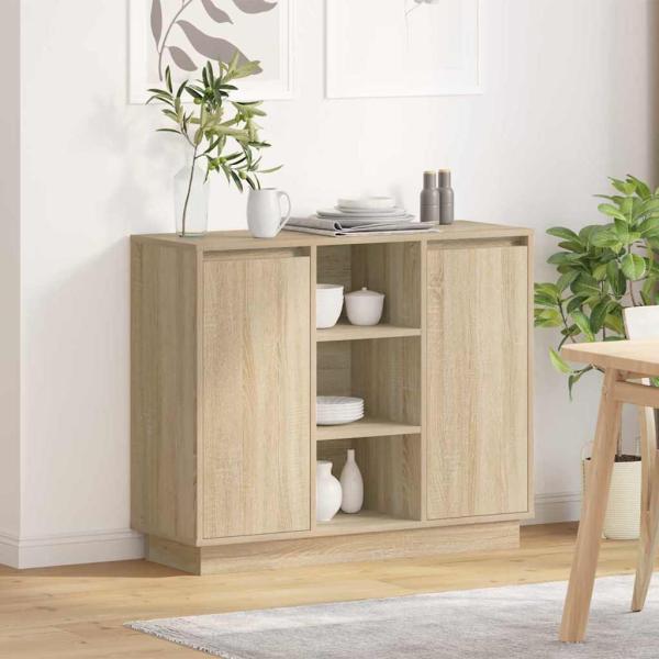 ARDEBO.de - Sideboard mit LED Sonoma Eiche 90x32x75 cm aus Holzwerkstoff
