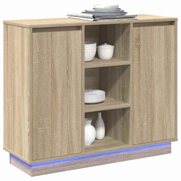 Sideboard mit LED Sonoma Eiche 90x32x75 cm aus Holzwerkstoff