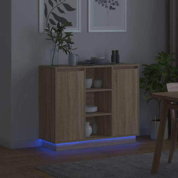 Sideboard mit LED Sonoma Eiche 90x32x75 cm aus Holzwerkstoff