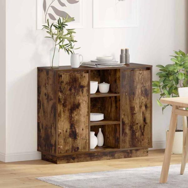ARDEBO.de - Sideboard mit LED Geräucherter Eiche 90x32x75 cm Ingenieuholz