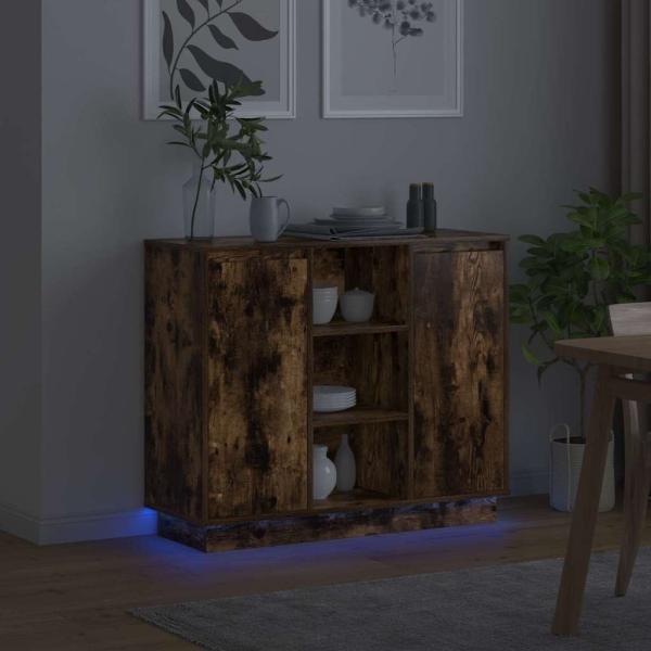 Sideboard mit LED Geräucherter Eiche 90x32x75 cm Ingenieuholz