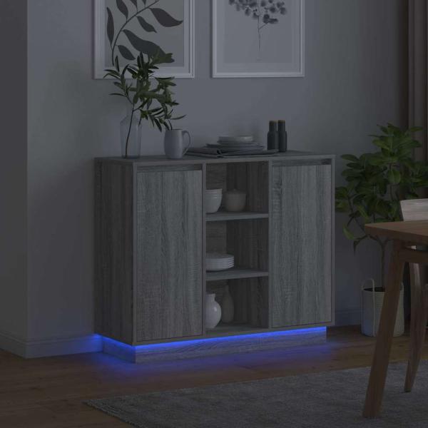 Sideboard mit LED Grau Sonoma 90x32x75 cm Holzwerkstoff