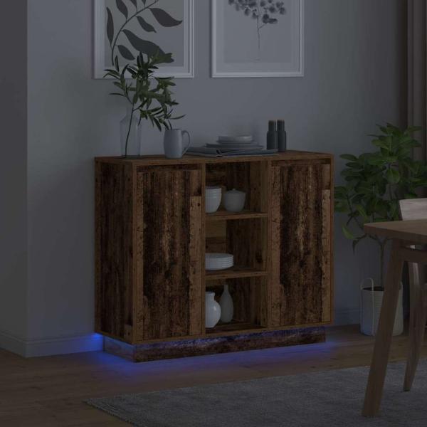 Sideboard mit LED Alt Holz 90x32x75 cm Spanplatte